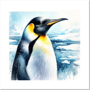 Antarctic Elegance: Emperor Penguin Watercolor Posters and Art